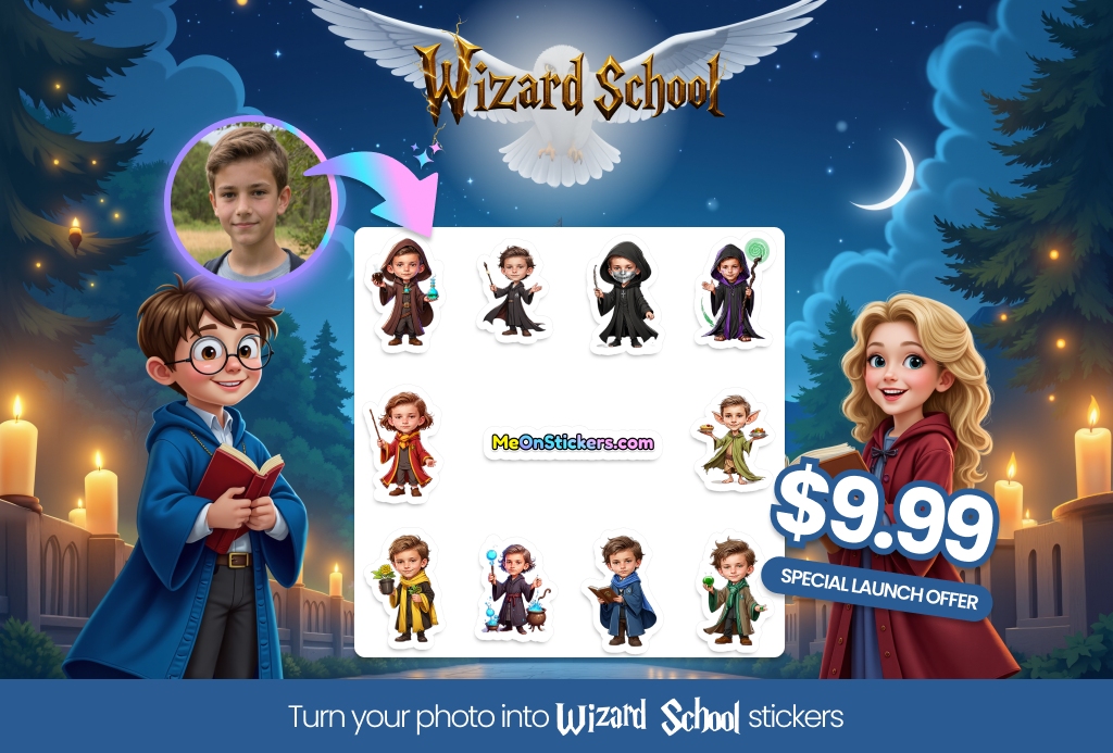 Personalized Wizard School Stickers: Turn Your Photo into a Wizard!