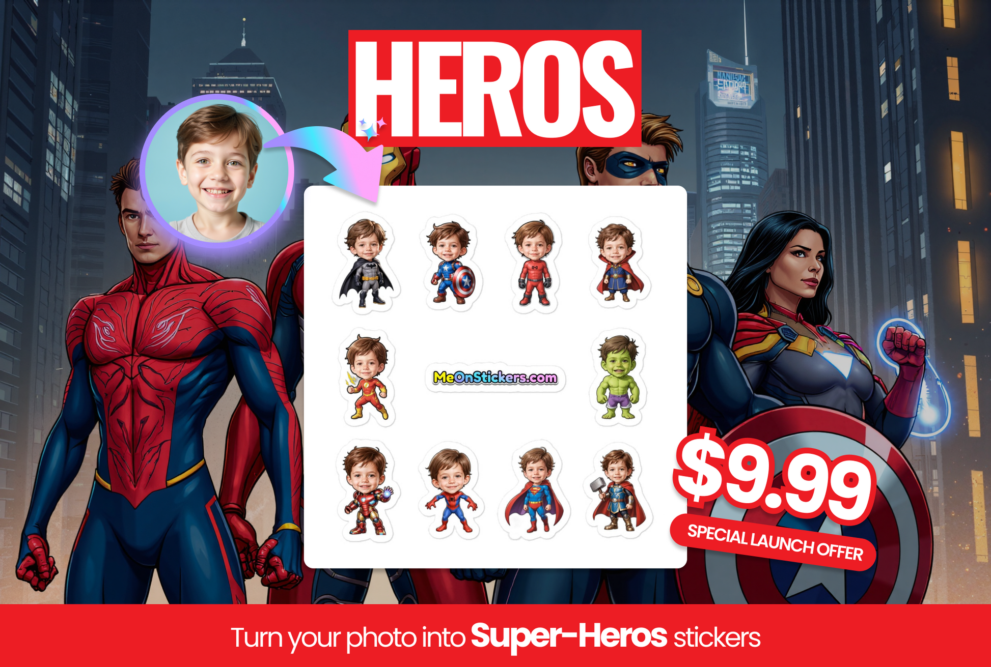 Personalized Superhero Stickers: Turn Your Photo into a Superhero! - MeOnStickers.com